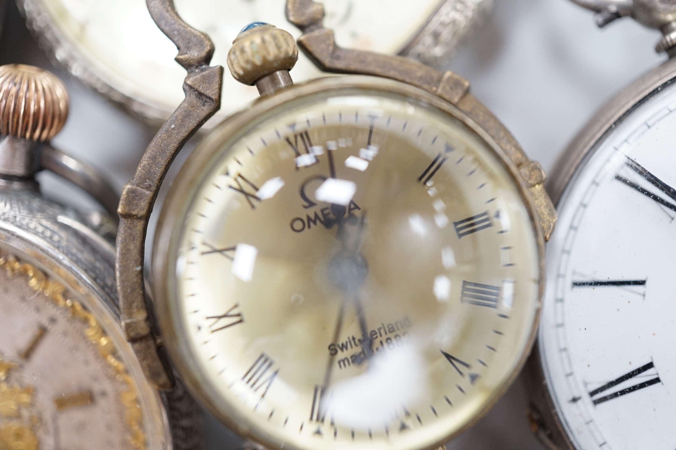 Thirteen assorted pocket and fob watches including silver Exchange and silver J.W. Benson.